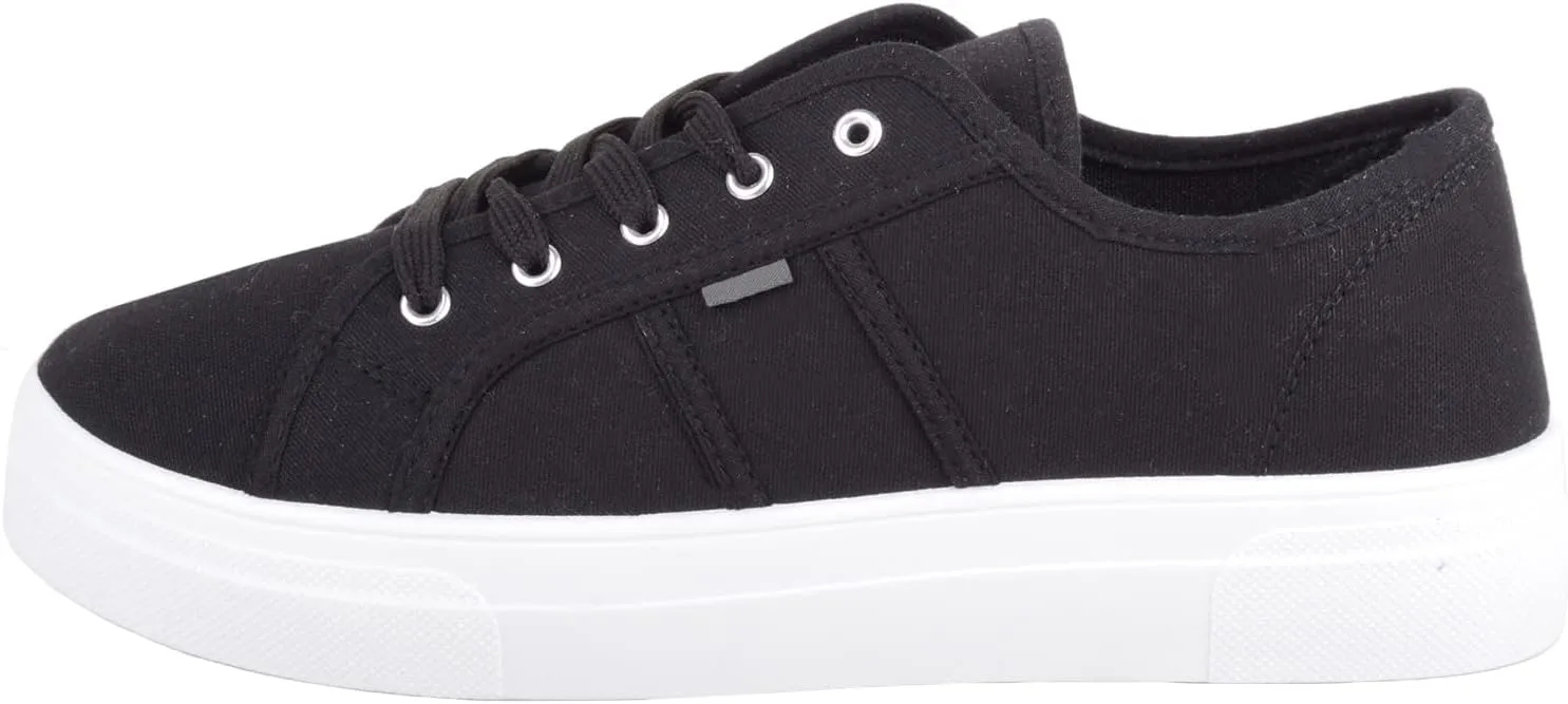 Womens Girls Minimalistic Lace Up Canvas Trainers Sneakers