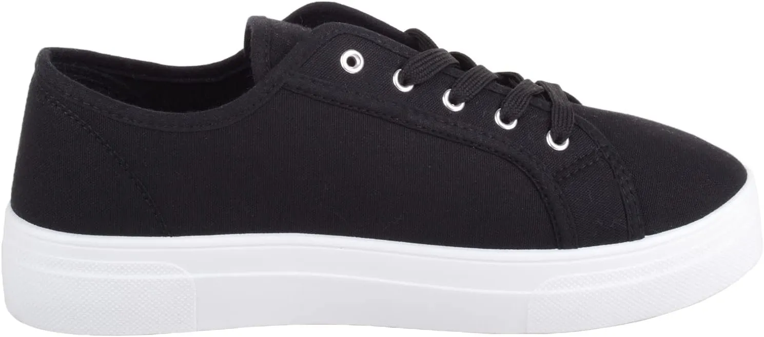 Womens Girls Minimalistic Lace Up Canvas Trainers Sneakers
