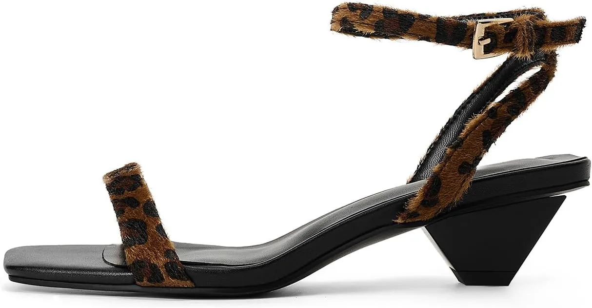 Women's Suede Kitten Heels Sandals - Open Square Toe Mid-Low Heels for Wedding Party Dance or Casual Wear Slip-On Dressy Comfort Shoes