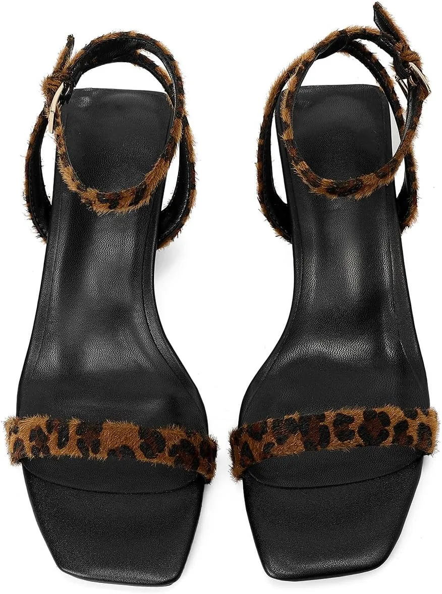 Women's Suede Kitten Heels Sandals - Open Square Toe Mid-Low Heels for Wedding Party Dance or Casual Wear Slip-On Dressy Comfort Shoes