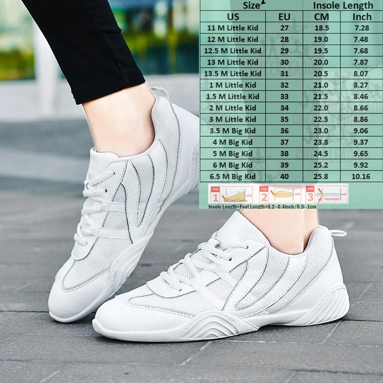 WUIWUIYU Boys Girls White Cheer Shoes Lace Up School Cheerleading Competition Dance Sports Sneakers Shoe