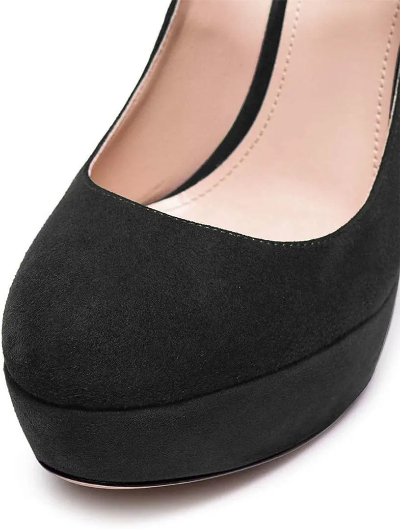 YDN Women Chunky High Heel Mary Jane Closed Almond Toe Pumps Platform Straps Dress Prom Shoe with Buckle