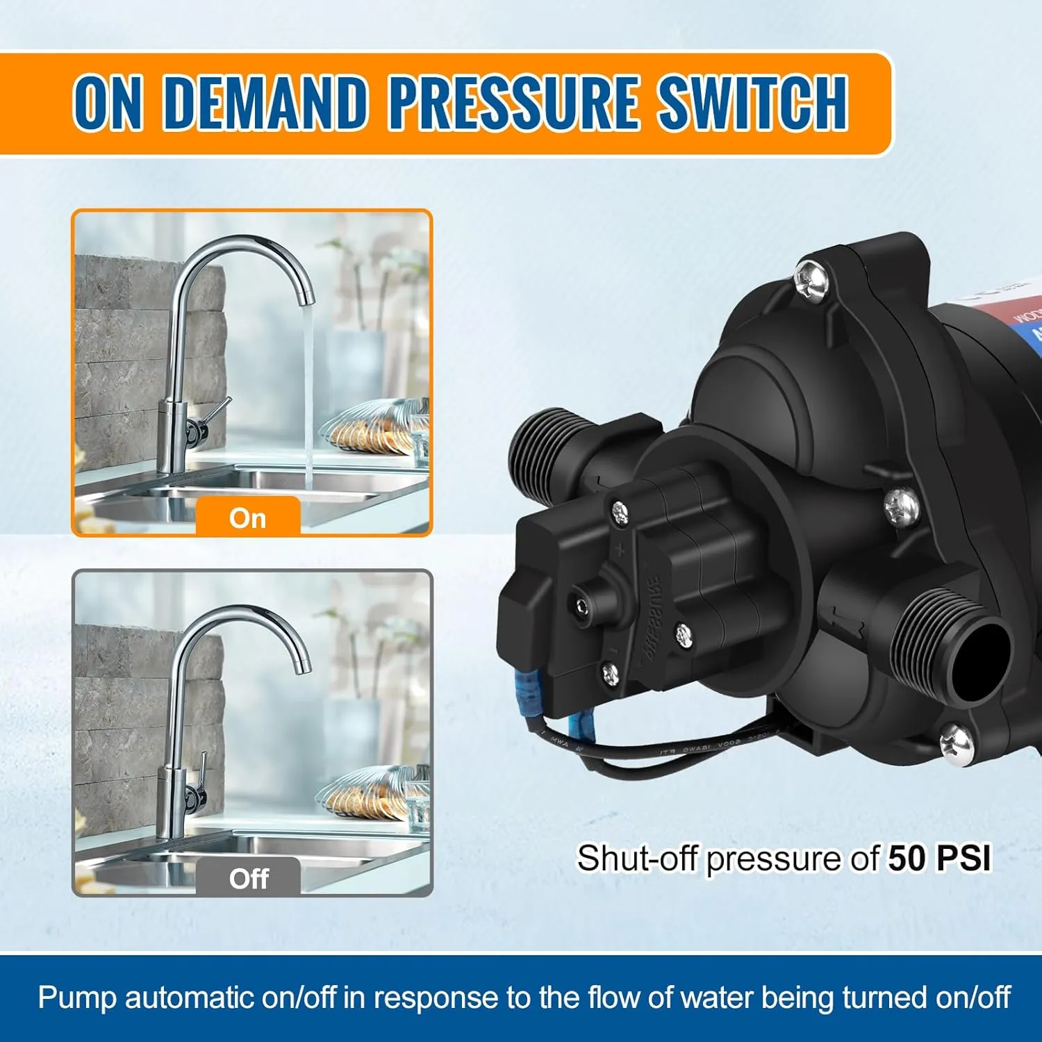 YOUNGTREE 110V Industrial Water Pressure Diaphragm Pump 4.0GPM 50PSI On Demand RV Electric Water Transfer Pump 110Volt AC with Garden Hose Adapters for Irrigation Home Pool Draining Sprinkler